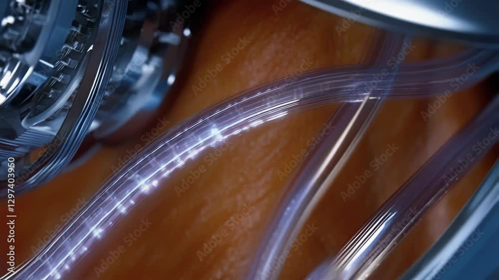 Aufkleber Microscopic nanobots navigating through blood vessels, repairing damaged vein structures using advanced glowing fiber optic technology and precision bioengineering techniques