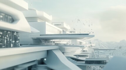 Futuristic city architecture, white buildings, tranquil scene, urban design, background