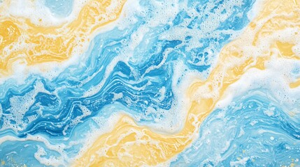 Serene Blue and Aquamarine Sea Waves with Yellow Sky Horizon - Tranquil Ocean Nature Background Photography