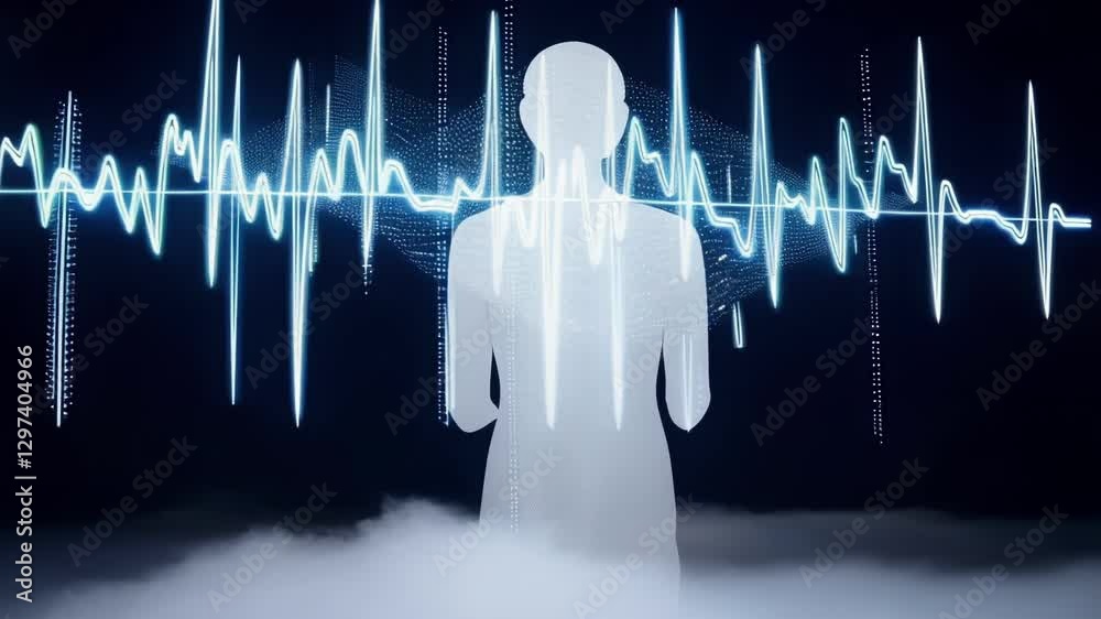 Aufkleber white human silhouette standing in front of a large digital screen displaying a glowing heartbeat pu