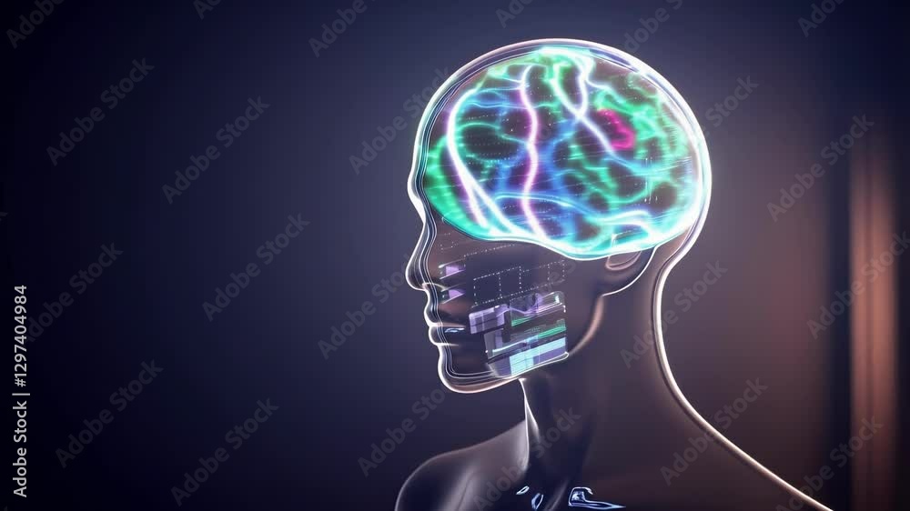 Leinwandbilder transparent human head revealing intricate brain activity through dynamic medical visualization, hig