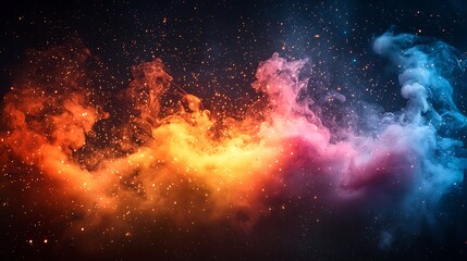 Fototapeta premium Colorful Smoke Nebula with Glowing Embers and Sparks
