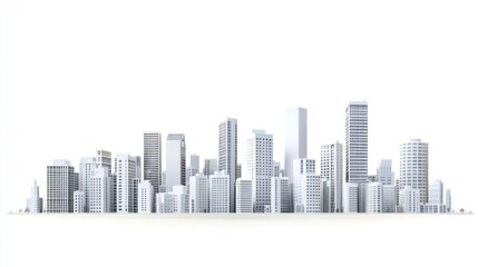 Fototapeta premium Cityscape model, 3D rendered buildings, white background, urban horizon, architectural design, commercial use