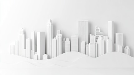 Abstract white city skyline, simple 3D model, background