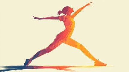 Fototapeta premium Elegant Silhouette of a Woman in Dynamic Yoga Pose Captured in Warm Tones, Embodying Movement, Balance, and Graceful Strength in an Abstract Art Style
