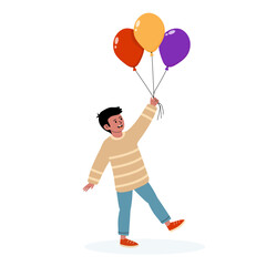 Child joyfully holding colorful balloons while smiling and celebrating a happy occasion