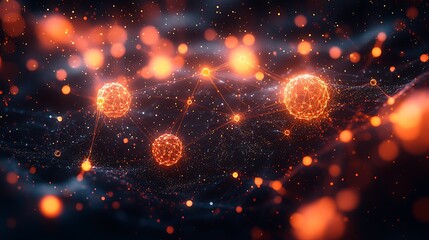 Obraz premium Networked glowing spheres in a digital space
