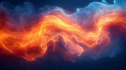 Fototapeta premium Abstract swirling orange and blue smoke with glittering particles