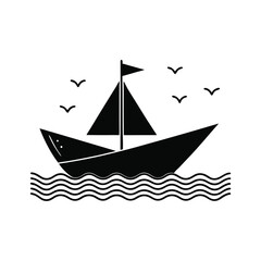 Silhouette of a Sailboat on Water vector illustration