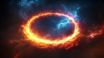 Fototapeta premium Fiery Ring Encircles Cosmic Nebulae in Space