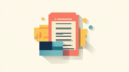 Artistic Representation of Documents and Mail with Geometric Shapes and Abstract Design Elements on a Light Background