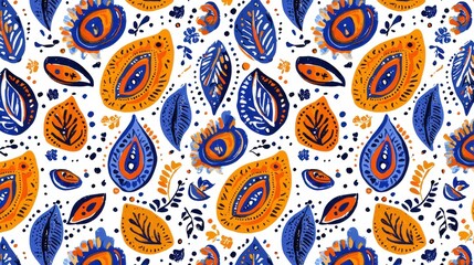 Naklejka premium Vibrant Indian Batik Style Colorful Floral and Leaf Pattern Background Intricate Bohemian Paisley Ornamental for Fabric Textile Wallpaper and Graphic Design