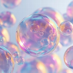 Naklejka premium Colorful soap bubbles create a vibrant repeating pattern under soft lighting during a playful moment. Generative AI