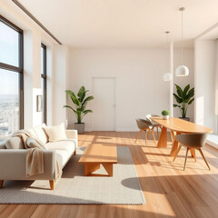 Modern luxury apartment interior in minimal scandinavian style
