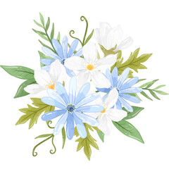 Watercolor display of blue and white floral swags, ideal for elegant settings
