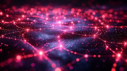 Abstract Network Glowing Red Lights Digital Connections