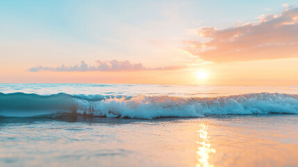 Obraz premium Gentle Ocean Wave Rolling at Sunset, Serene and Peaceful