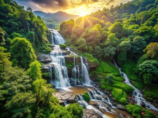 Fototapeta premium Mae Ya Waterfall Doi Inthanon Chiang Mai Thailand Stunning Aerial View Landscape Photography