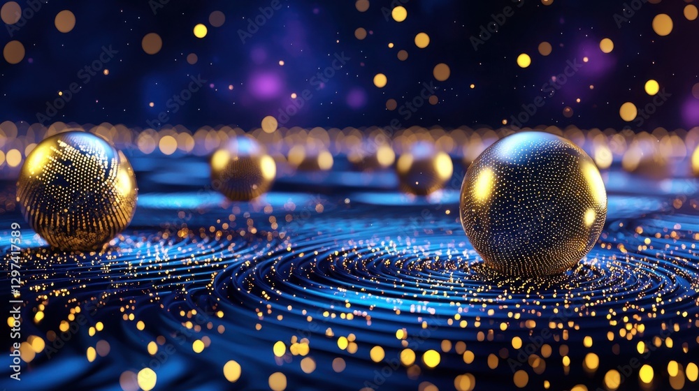 Poster captivating cgi render of quantum entanglement visualized as glowing spheres and fractal patterns a 
