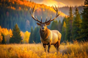 Majestic Bull Elk in Autumn - Wildlife Photography, Rule of Thirds Composition, Large Antlered Elk