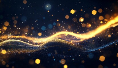 Obraz premium Abstract swirling golden particles on dark background