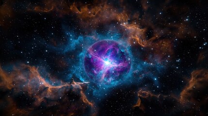 Obraz premium Vibrant cosmic nebula with swirling clouds and bright stars, showcasing the beauty of the universe