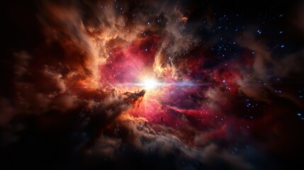 Stunning cosmic nebula with vibrant colors and swirling clouds, showcasing stellar formation
