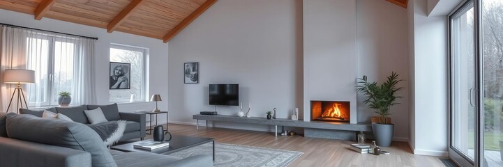 Cozy fireplace in living room with high dynamic range in vertical orientation, innenarchitektur, gemutlich, hdr