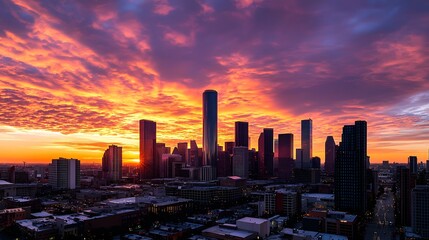 Obraz premium Urban sunset over modern skyline cityscape photography vibrant atmosphere