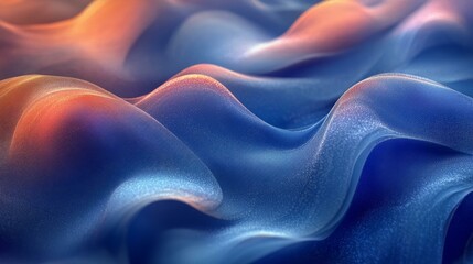 Fototapeta premium Ethereal abstract waves in vibrant blue and orange create a mesmerizing digital landscape background