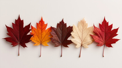 Fototapeta premium Row of Seven Autumn Leaves 