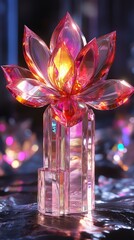  Radiant crystal lotus flower with vibrant colors and glowing light, abstract background for digital wallpaper