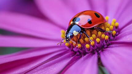 Obraz premium Vibrant Ladybug on Purple Flower - Nature Photography for Adobe Stock
