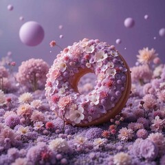 Obraz premium donut cake sprinkled with purple flowers