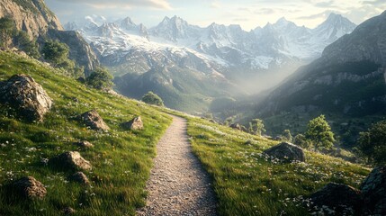 Fototapeta premium Scenic Path in Pyrenees Mountains Summer Landscape