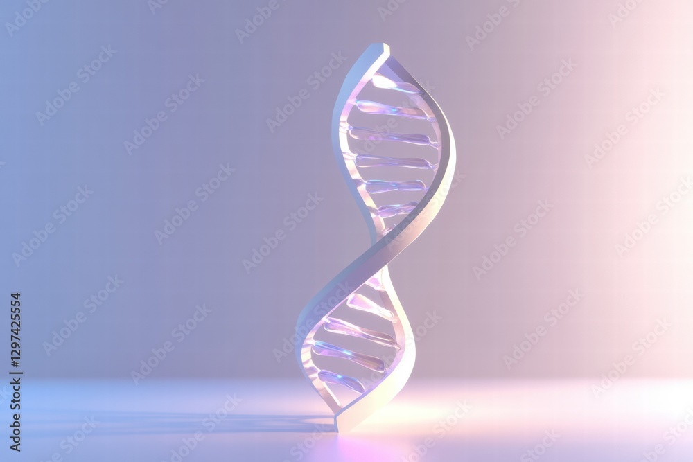 Poster Futuristic glowing DNA helix stands illuminated in a scientific environment with soft lighting and modern aesthetics. Generative AI