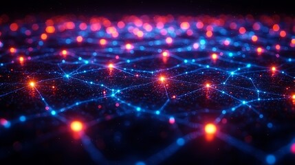 Naklejka premium Abstract Network of Glowing Blue and Red Nodes