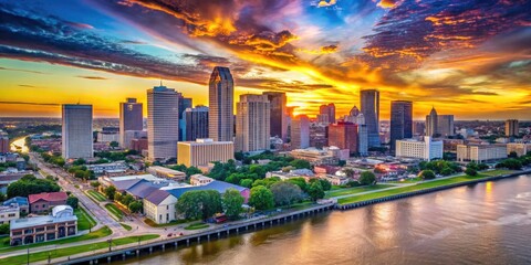 Fototapeta premium New Orleans Skyline Landscape Photography: Stunning Downtown Cityscape at Sunset