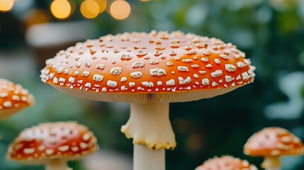 Obraz premium Vibrant Red Toadstools With White Spots In Forest Setting