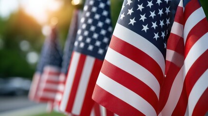 American Flags Decorating the White House on a Patriotic Day in the United States  The iconic stars and stripes of the US flag are displayed prominently