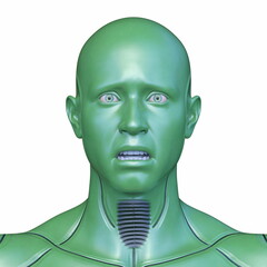 男性サイボーグの顔アップ　3DCGレンダリング