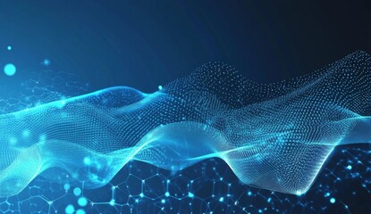 Abstract digital wave, glowing network, dark background