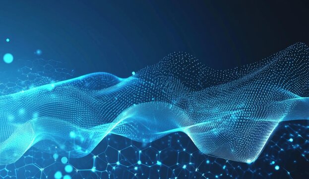 Abstract digital wave, glowing network, dark background