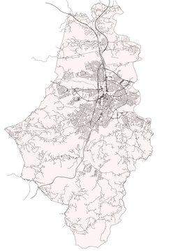 vector map of highways in the caguas city of puerto rico with pink and black colors