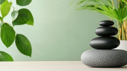 Obraz premium Serene and Tranquil Massage Table Setup Amidst a Natural Environment with Bamboo Leaves and Stones Ideal for Spa Treatments Therapeutic Relaxation and Holistic Wellness Rituals