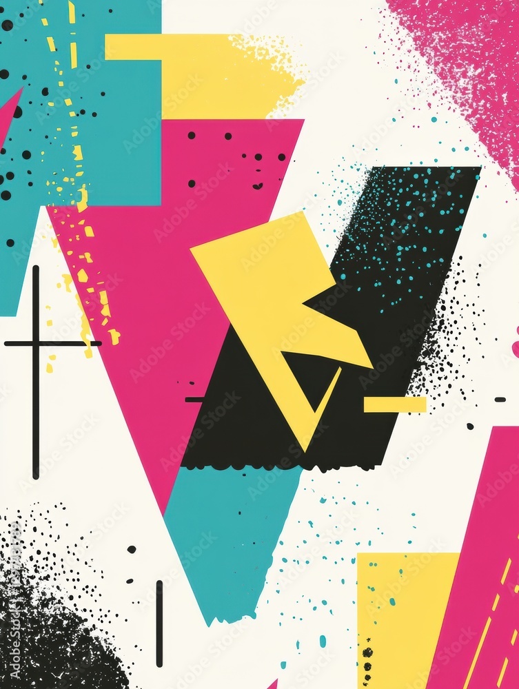 Aufkleber Vibrant abstract design featuring geometric shapes and bold colors in a contemporary artistic composition. Generative AI