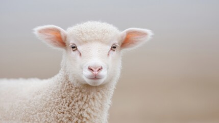 Fototapeta premium Lamb portrait, field background, farm animal, spring