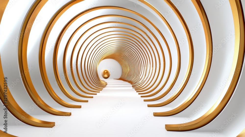 Poster sleek modern and visually captivating abstract tunnel featuring a striking white and gold color pale