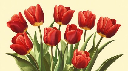Fototapeta premium A bouquet of vibrant red tulips, a classic symbol of spring.