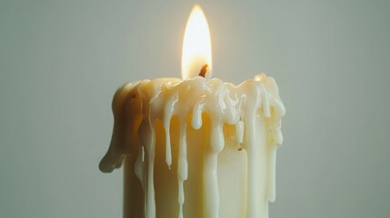 Close-up of a melting candle, warm light illuminating the dripping wax.